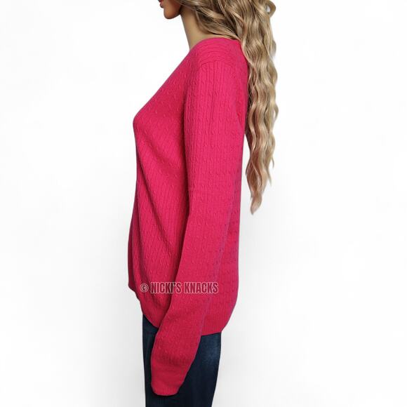 J Crew Cashmere Blend Cable Knit Sweater Pink V Neck Wool Soft Preppy Size M - Picture 3 of 9